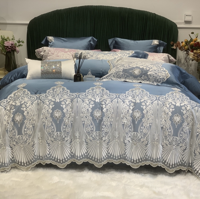 91家纺网 家纺一手货源 找家纺 缔缦家纺 2022新款重磅真丝棉系列四件套-爱丽丝 蓝