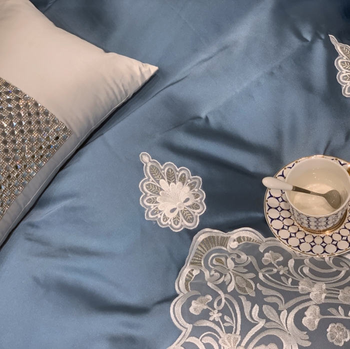 91家纺网 家纺一手货源 找家纺 缔缦家纺 2022新款重磅真丝棉系列四件套-爱丽丝 蓝