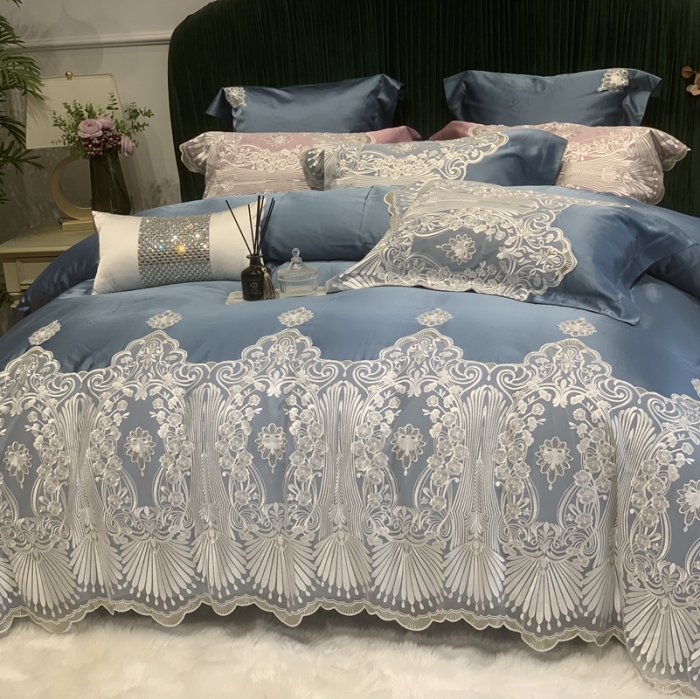 91家纺网 家纺一手货源 找家纺 缔缦家纺 2022新款重磅真丝棉系列四件套-爱丽丝 蓝