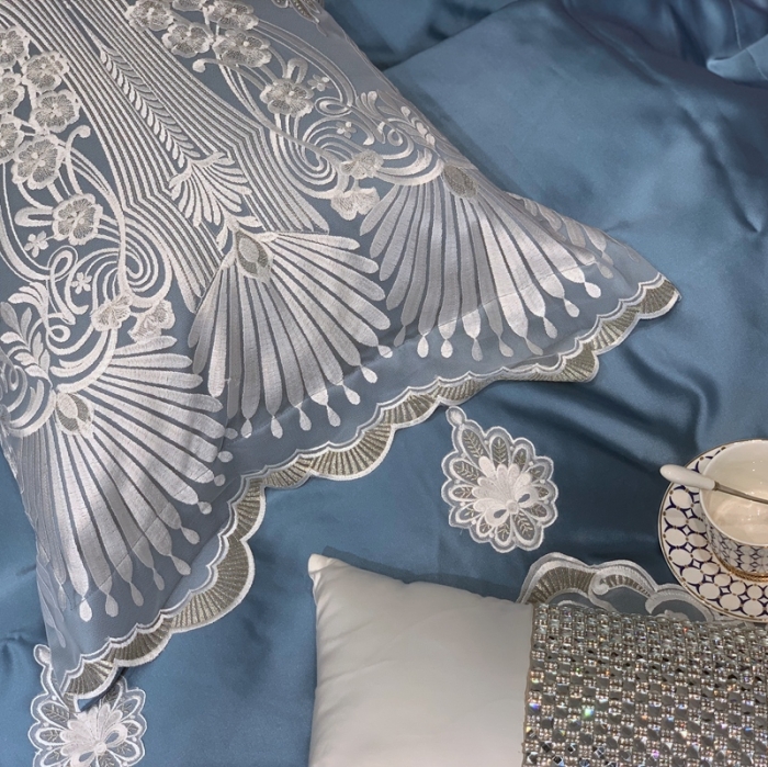 91家纺网 家纺一手货源 找家纺 缔缦家纺 2022新款重磅真丝棉系列四件套-爱丽丝 蓝