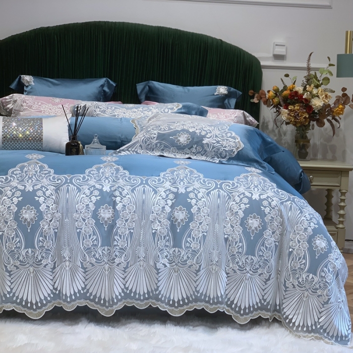 91家纺网 家纺一手货源 找家纺 缔缦家纺 2022新款重磅真丝棉系列四件套-爱丽丝 蓝