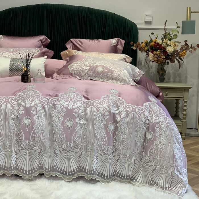 91家纺网 家纺一手货源 找家纺 缔缦家纺 2022新款重磅真丝棉系列四件套-爱丽丝 豆沙粉