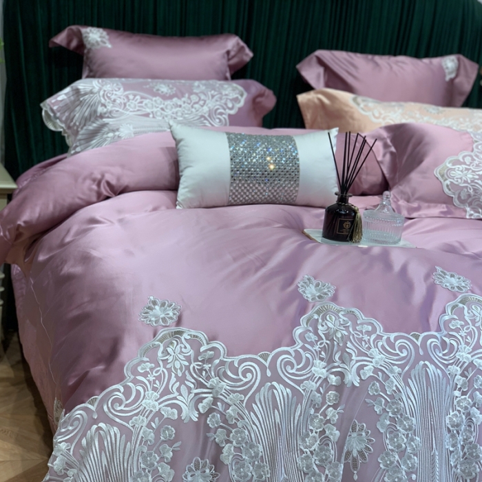 91家纺网 家纺一手货源 找家纺 缔缦家纺 2022新款重磅真丝棉系列四件套-爱丽丝 豆沙粉