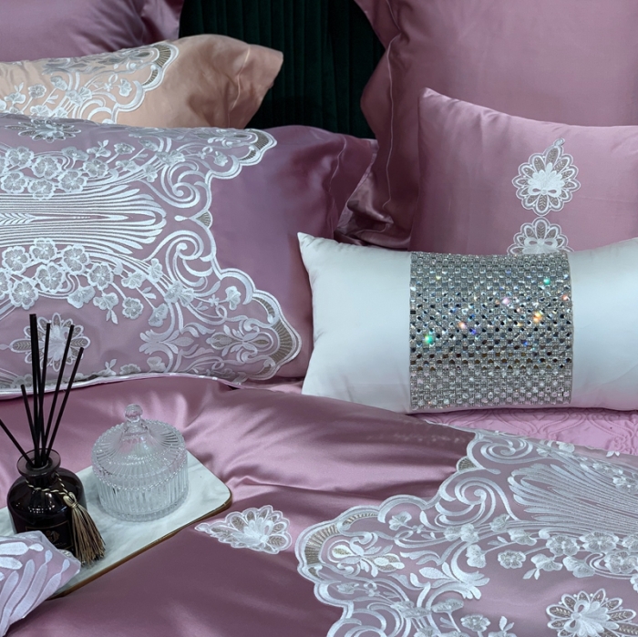 91家纺网 家纺一手货源 找家纺 缔缦家纺 2022新款重磅真丝棉系列四件套-爱丽丝 豆沙粉