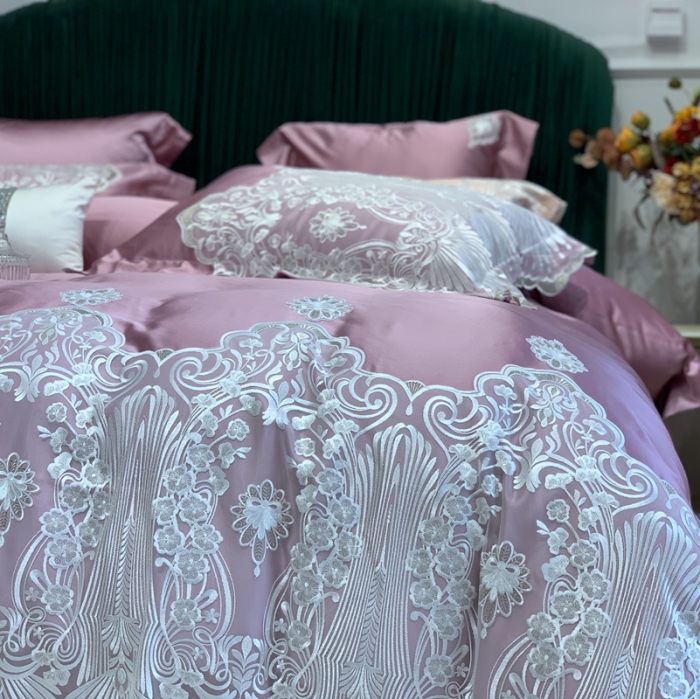 91家纺网 家纺一手货源 找家纺 缔缦家纺 2022新款重磅真丝棉系列四件套-爱丽丝 豆沙粉