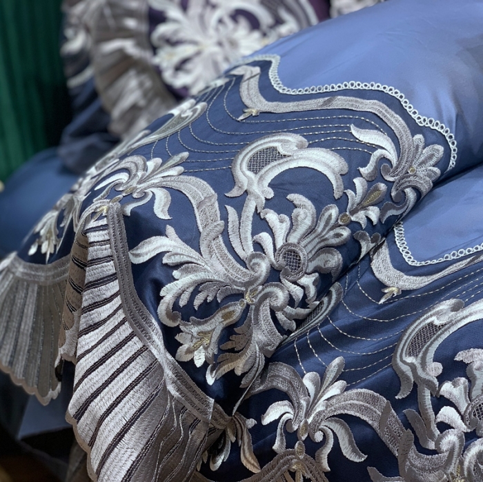 91家纺网 家纺一手货源 找家纺 缔缦家纺 2022新款重磅真丝棉系列四件套-巴萨湖畔 深蓝