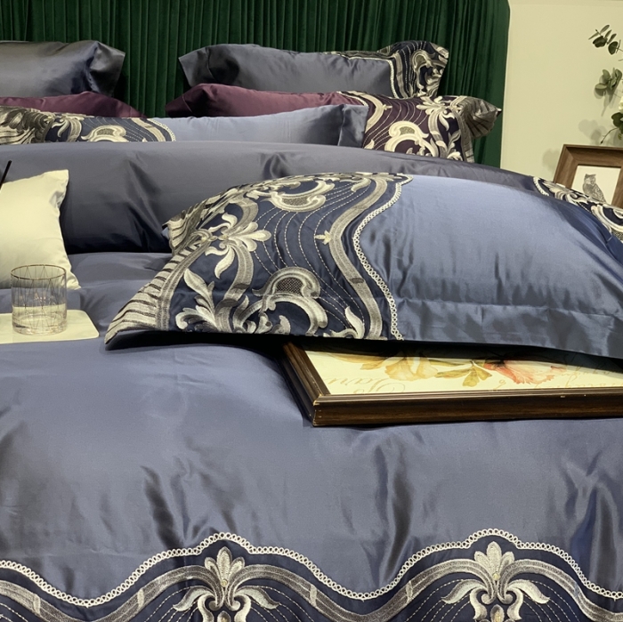 91家纺网 家纺一手货源 找家纺 缔缦家纺 2022新款重磅真丝棉系列四件套-巴萨湖畔 深蓝