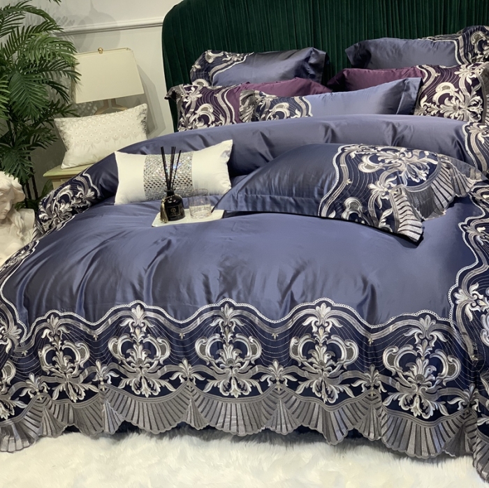 91家纺网 家纺一手货源 找家纺 缔缦家纺 2022新款重磅真丝棉系列四件套-巴萨湖畔 深蓝