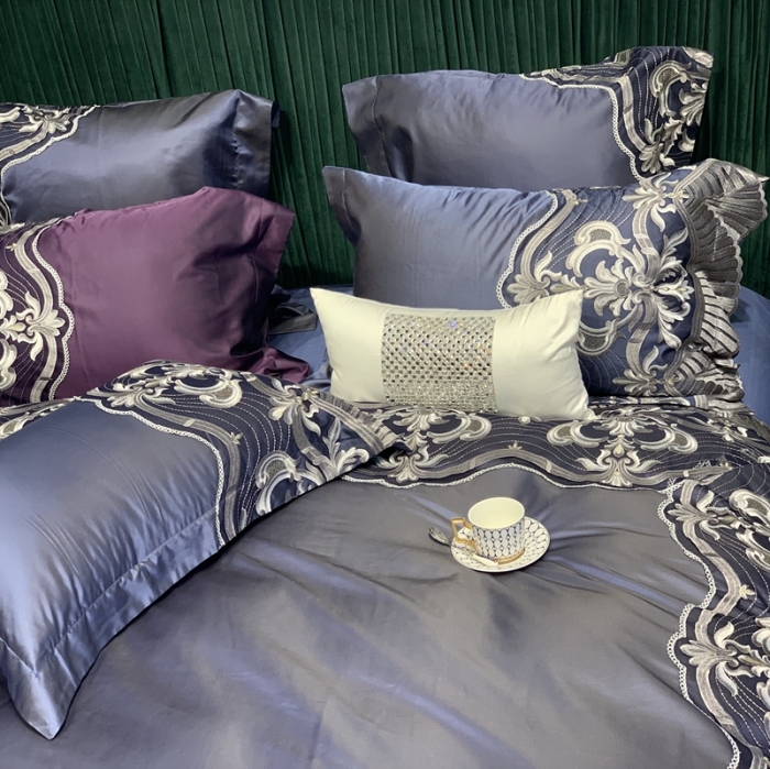 91家纺网 家纺一手货源 找家纺 缔缦家纺 2022新款重磅真丝棉系列四件套-巴萨湖畔 深蓝