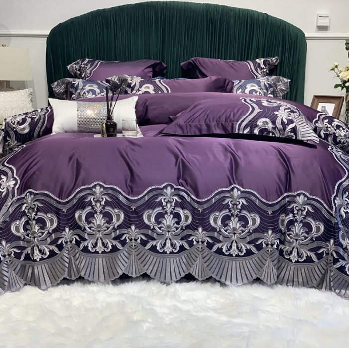 91家纺网 家纺一手货源 找家纺 缔缦家纺 2022新款重磅真丝棉系列四件套-巴萨湖畔 深紫