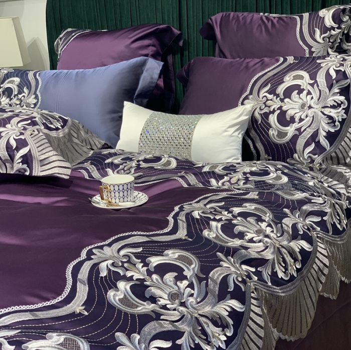 91家纺网 家纺一手货源 找家纺 缔缦家纺 2022新款重磅真丝棉系列四件套-巴萨湖畔 深紫