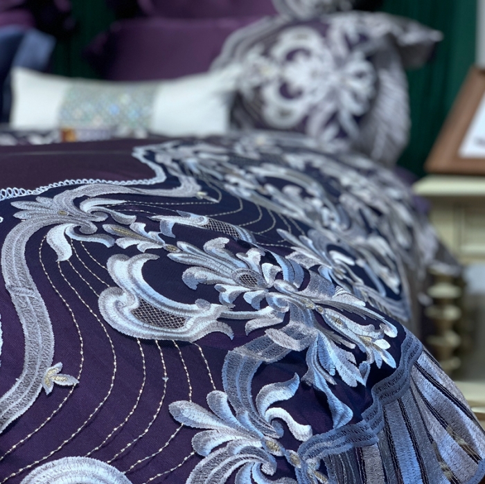 91家纺网 家纺一手货源 找家纺 缔缦家纺 2022新款重磅真丝棉系列四件套-巴萨湖畔 深紫