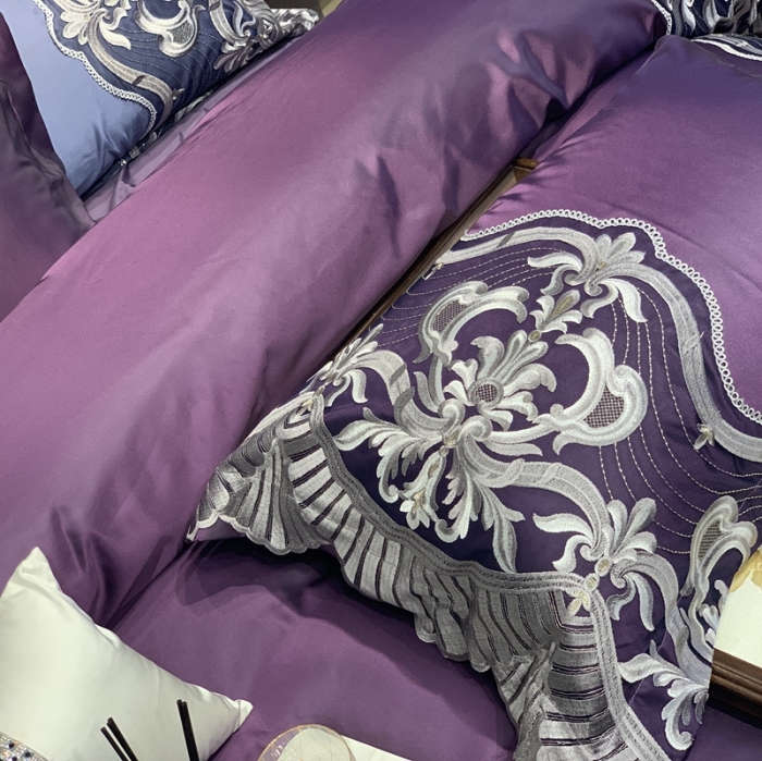 91家纺网 家纺一手货源 找家纺 缔缦家纺 2022新款重磅真丝棉系列四件套-巴萨湖畔 深紫