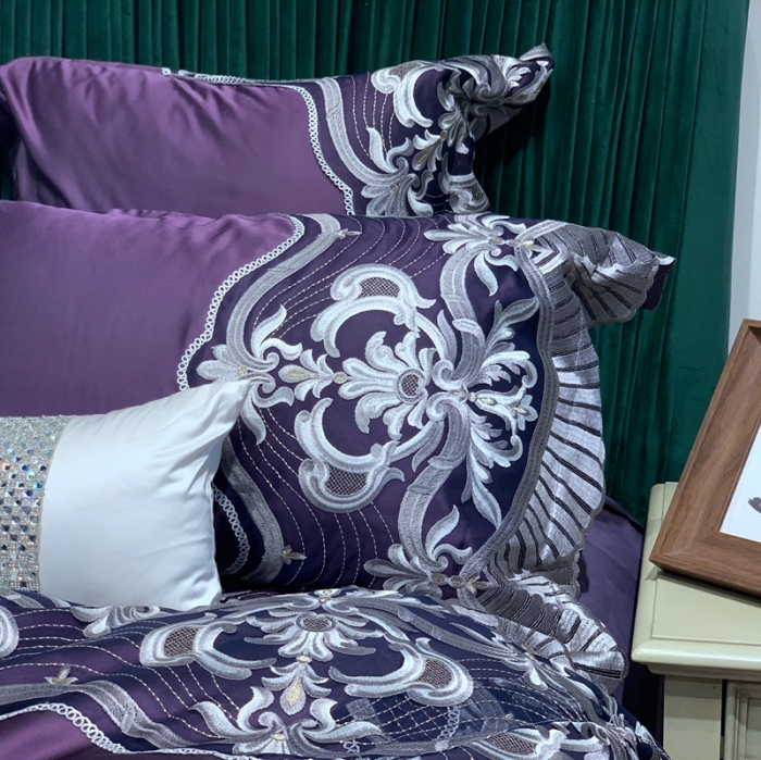91家纺网 家纺一手货源 找家纺 缔缦家纺 2022新款重磅真丝棉系列四件套-巴萨湖畔 深紫