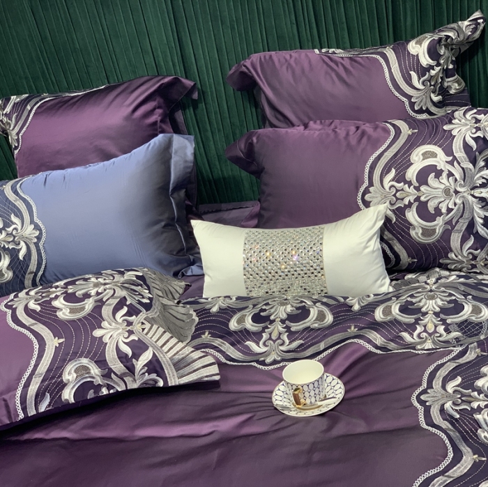 91家纺网 家纺一手货源 找家纺 缔缦家纺 2022新款重磅真丝棉系列四件套-巴萨湖畔 深紫