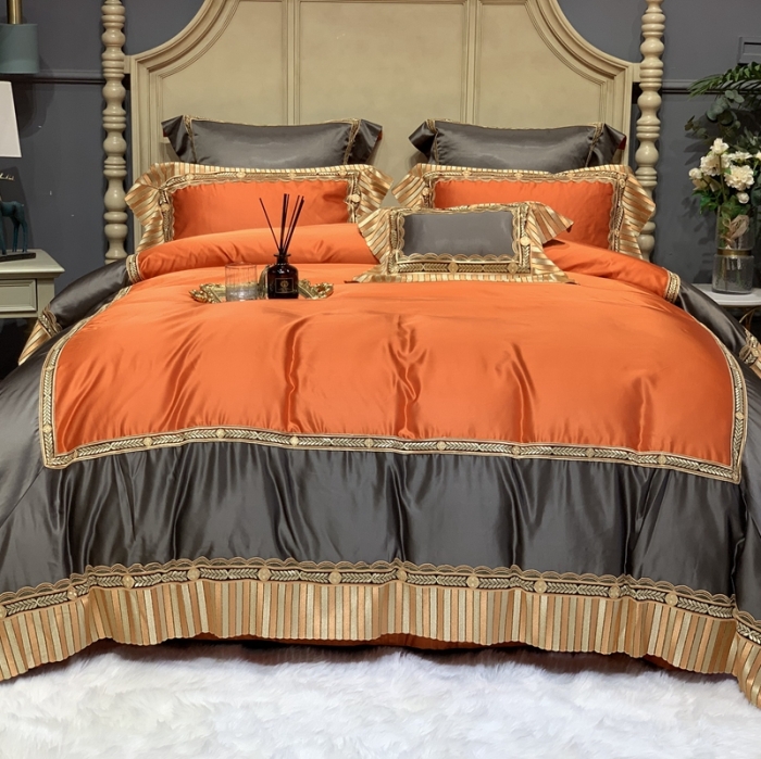 91家纺网 家纺一手货源 找家纺 缔缦家纺 2022新款重磅真丝棉系列四件套-北欧之旅 金橘