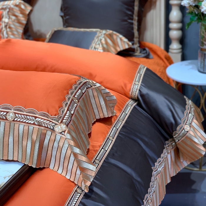 91家纺网 家纺一手货源 找家纺 缔缦家纺 2022新款重磅真丝棉系列四件套-北欧之旅 金橘