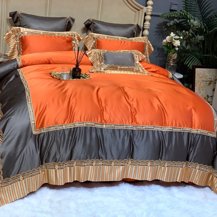 91家纺网 家纺一手货源 找家纺 缔缦家纺 2022新款重磅真丝棉系列四件套-北欧之旅 金橘