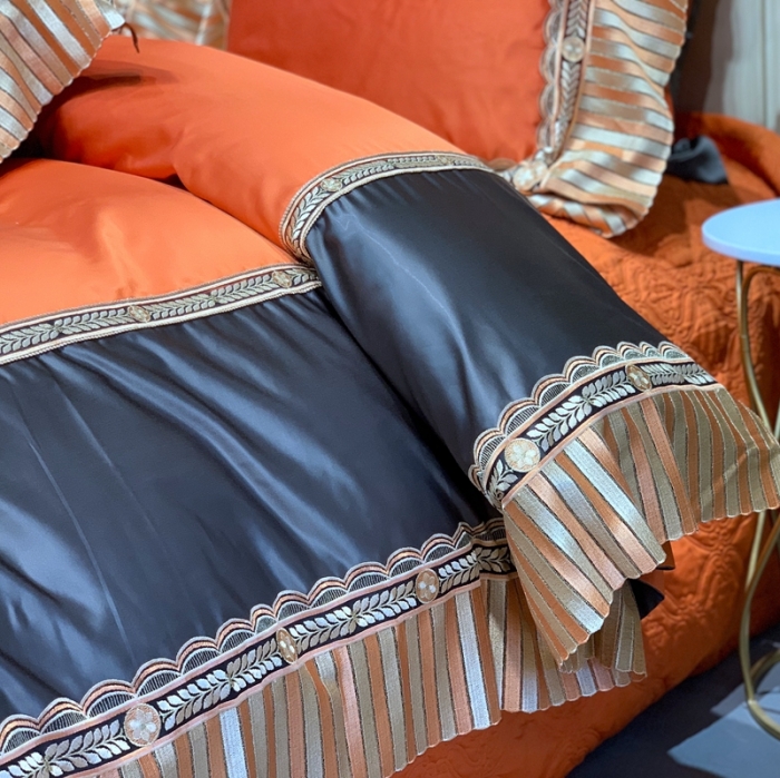 91家纺网 家纺一手货源 找家纺 缔缦家纺 2022新款重磅真丝棉系列四件套-北欧之旅 金橘