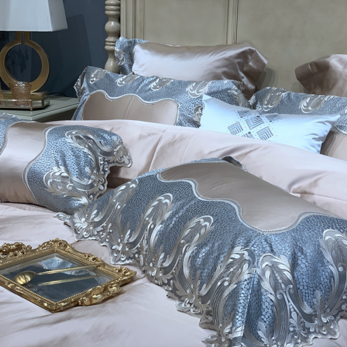 91家纺网 家纺一手货源 找家纺 缔缦家纺 2022新款重磅真丝棉系列四件套-粉黛丽人 香槟金