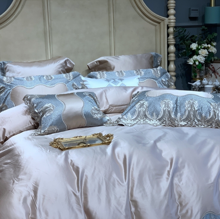 91家纺网 家纺一手货源 找家纺 缔缦家纺 2022新款重磅真丝棉系列四件套-粉黛丽人 香槟金