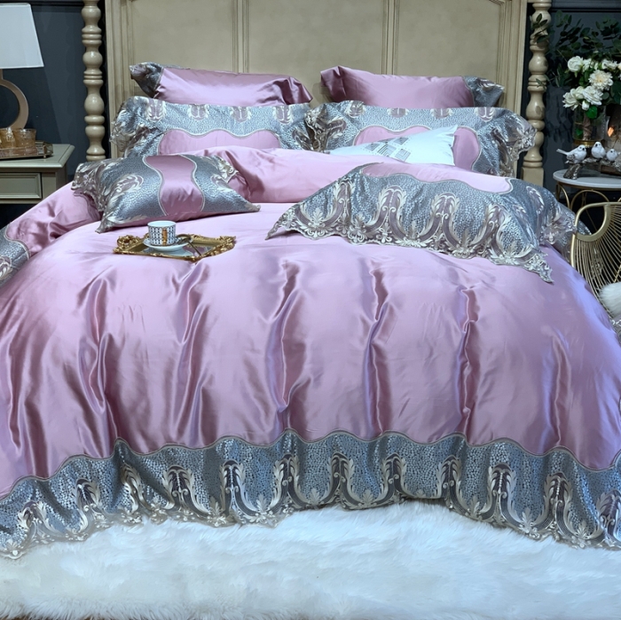 91家纺网 家纺一手货源 找家纺 缔缦家纺 2022新款重磅真丝棉系列四件套-粉黛丽人 粉