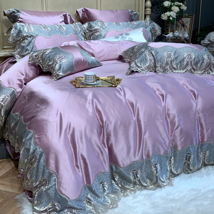 91家纺网 家纺一手货源 找家纺 缔缦家纺 2022新款重磅真丝棉系列四件套-粉黛丽人 粉