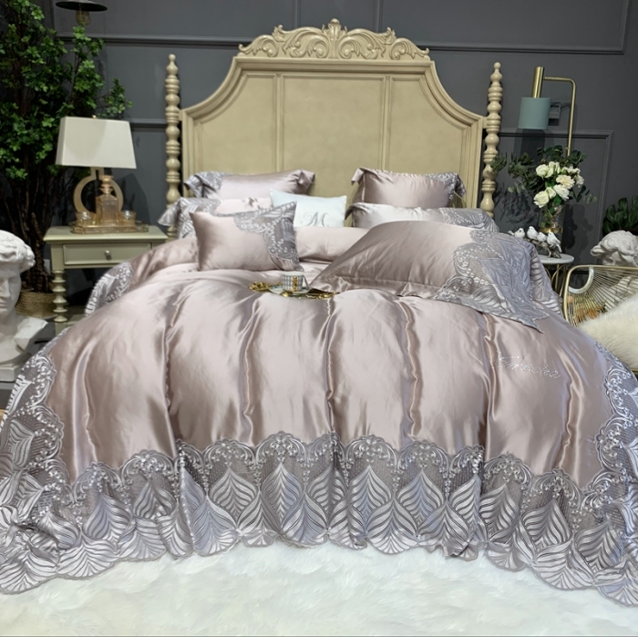 91家纺网 家纺一手货源 找家纺 缔缦家纺 2022新款重磅真丝棉系列四件套-艾琳娜 香槟金