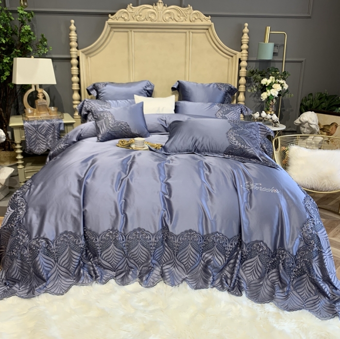 91家纺网 家纺一手货源 找家纺 缔缦家纺 2022新款重磅真丝棉系列四件套-艾琳娜 紫灰色