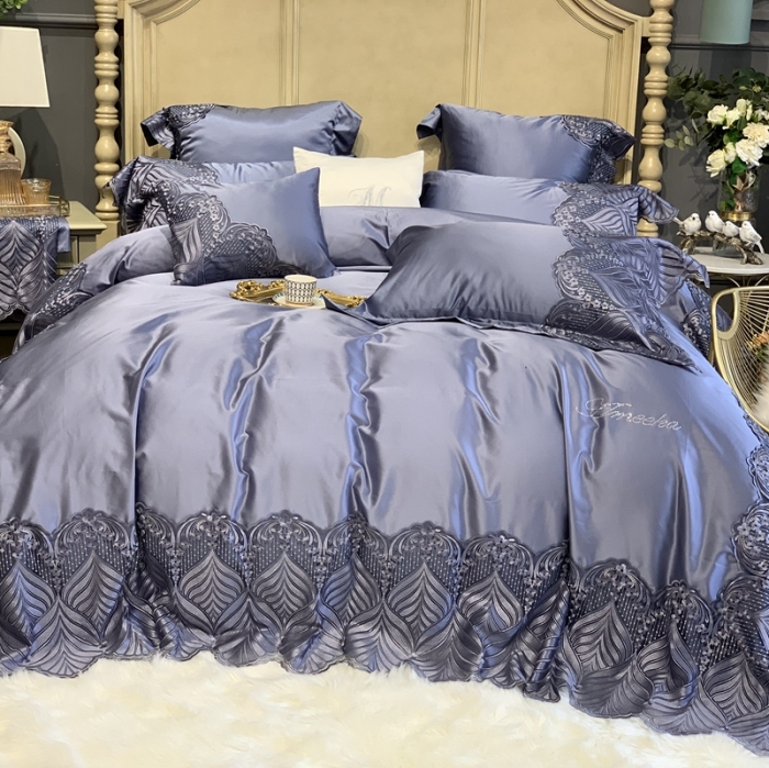 91家纺网 家纺一手货源 找家纺 缔缦家纺 2022新款重磅真丝棉系列四件套-艾琳娜 紫灰色