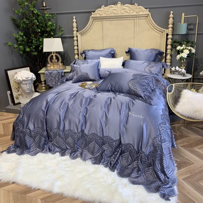 91家纺网 家纺一手货源 找家纺 缔缦家纺 2022新款重磅真丝棉系列四件套-艾琳娜 紫灰色