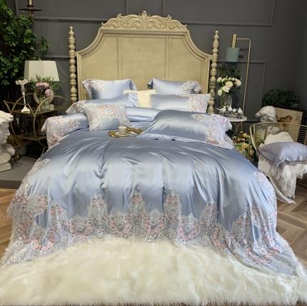 缔缦家纺 2022新款重磅真丝棉系列四件套-蔷薇花园 蓝