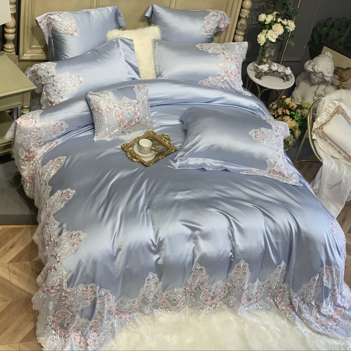 91家纺网 家纺一手货源 找家纺 缔缦家纺 2022新款重磅真丝棉系列四件套-蔷薇花园 蓝