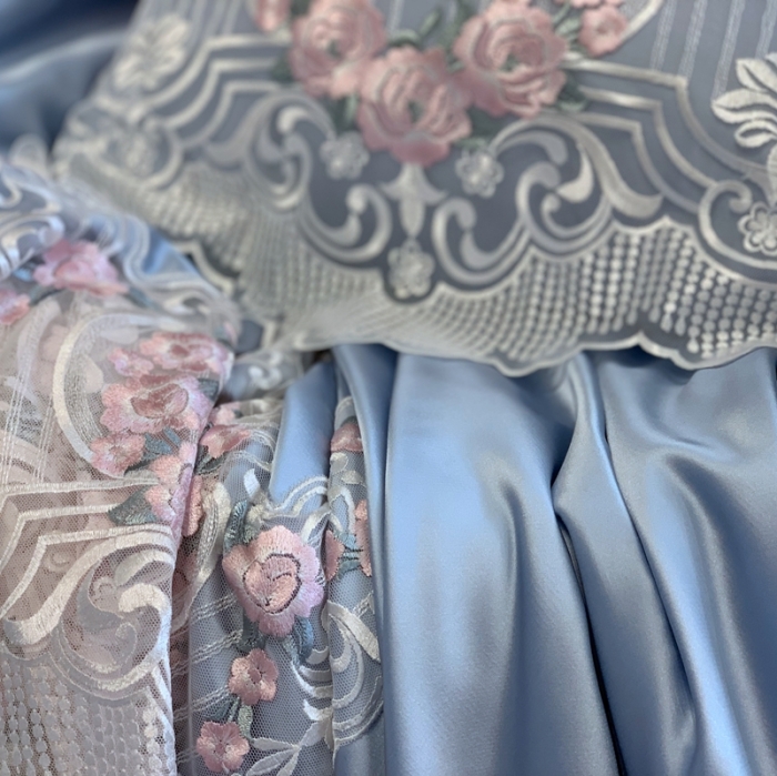 91家纺网 家纺一手货源 找家纺 缔缦家纺 2022新款重磅真丝棉系列四件套-蔷薇花园 蓝