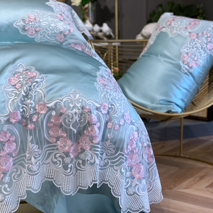 91家纺网 家纺一手货源 找家纺 缔缦家纺 2022新款重磅真丝棉系列四件套-蔷薇花园 绿