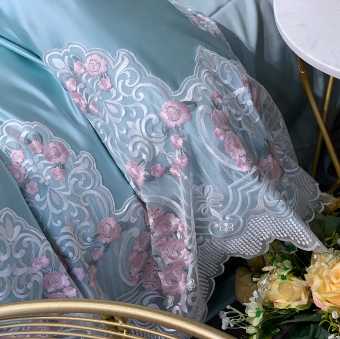 91家纺网 家纺一手货源 找家纺 缔缦家纺 2022新款重磅真丝棉系列四件套-蔷薇花园 绿