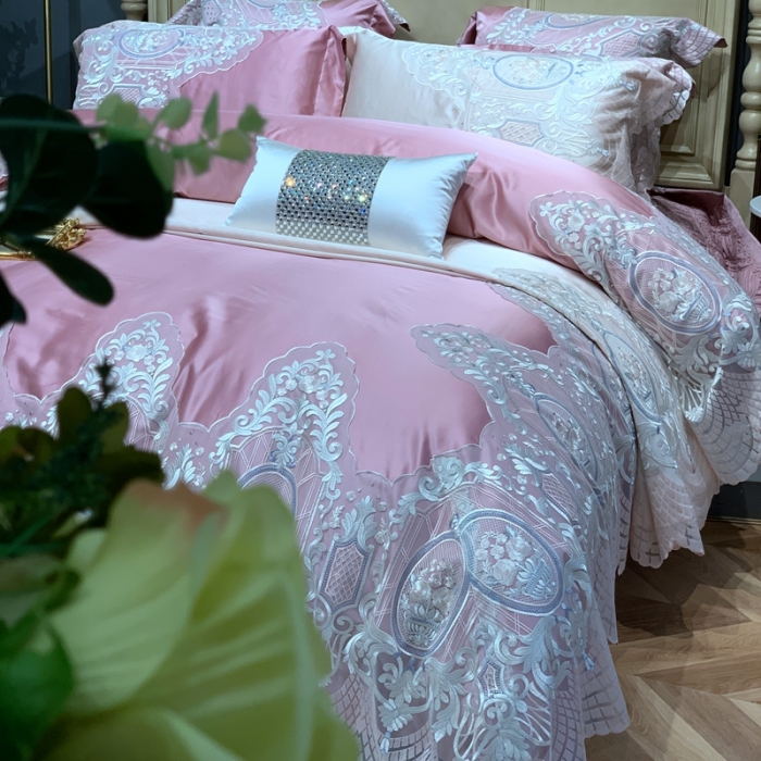 91家纺网 家纺一手货源 找家纺 缔缦家纺 2022新款重磅真丝棉系列四件套-花开半夏 豆沙粉