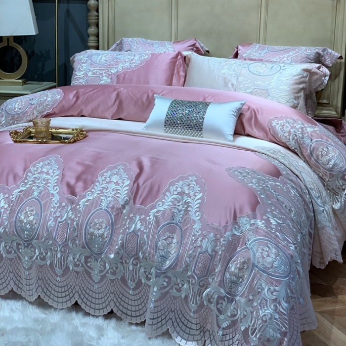 91家纺网 家纺一手货源 找家纺 缔缦家纺 2022新款重磅真丝棉系列四件套-花开半夏 豆沙粉