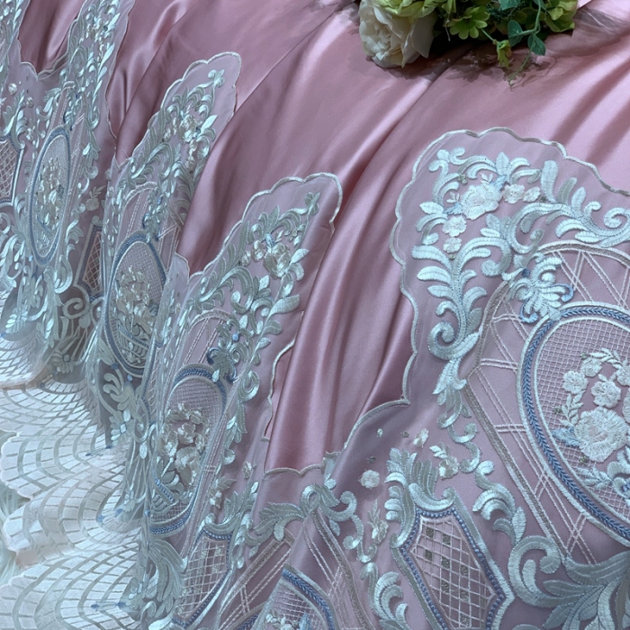 91家纺网 家纺一手货源 找家纺 缔缦家纺 2022新款重磅真丝棉系列四件套-花开半夏 豆沙粉