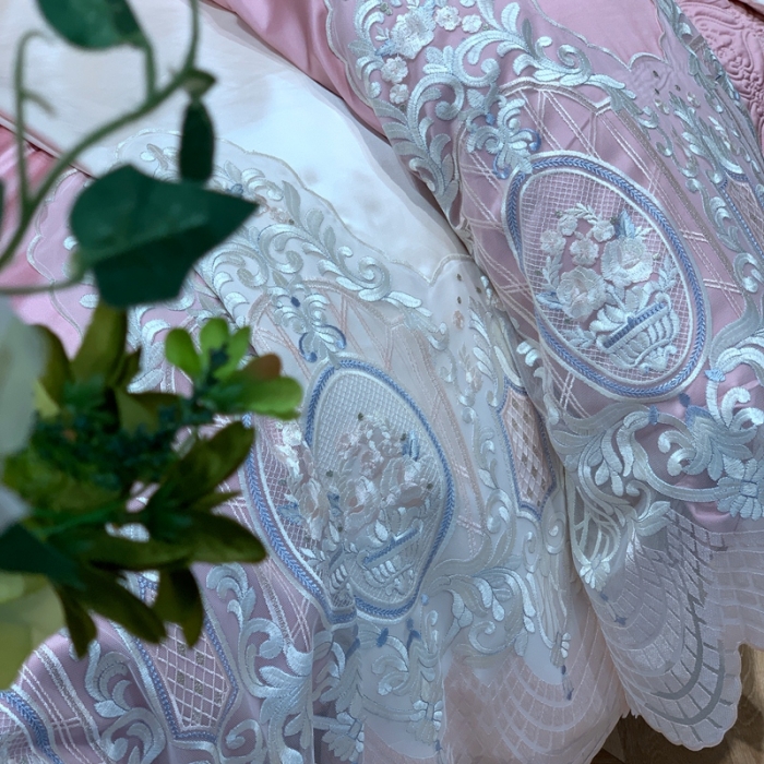 91家纺网 家纺一手货源 找家纺 缔缦家纺 2022新款重磅真丝棉系列四件套-花开半夏 豆沙粉