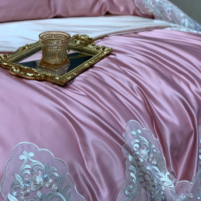 91家纺网 家纺一手货源 找家纺 缔缦家纺 2022新款重磅真丝棉系列四件套-花开半夏 豆沙粉