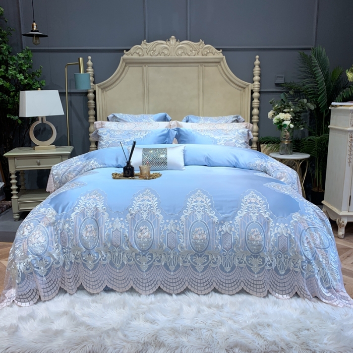 91家纺网 家纺一手货源 找家纺 缔缦家纺 2022新款重磅真丝棉系列四件套-花开半夏 蓝