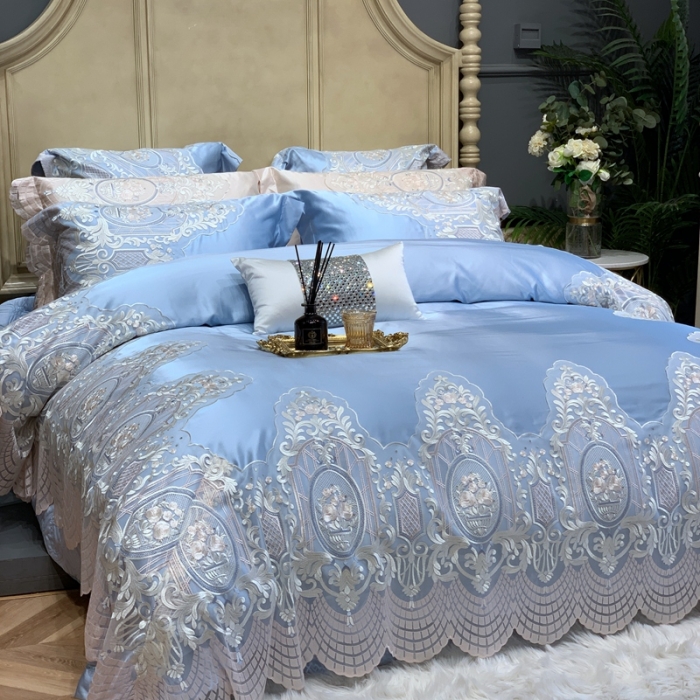 91家纺网 家纺一手货源 找家纺 缔缦家纺 2022新款重磅真丝棉系列四件套-花开半夏 蓝