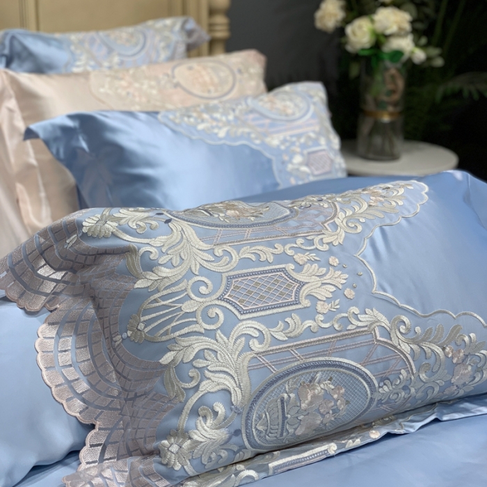 91家纺网 家纺一手货源 找家纺 缔缦家纺 2022新款重磅真丝棉系列四件套-花开半夏 蓝