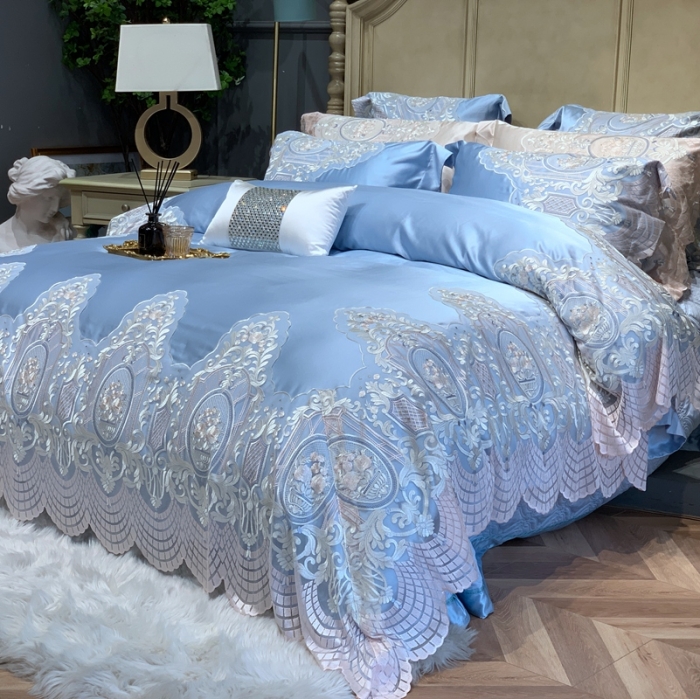 91家纺网 家纺一手货源 找家纺 缔缦家纺 2022新款重磅真丝棉系列四件套-花开半夏 蓝