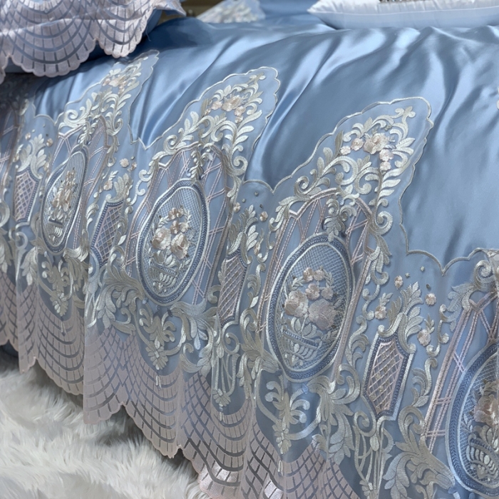 91家纺网 家纺一手货源 找家纺 缔缦家纺 2022新款重磅真丝棉系列四件套-花开半夏 蓝