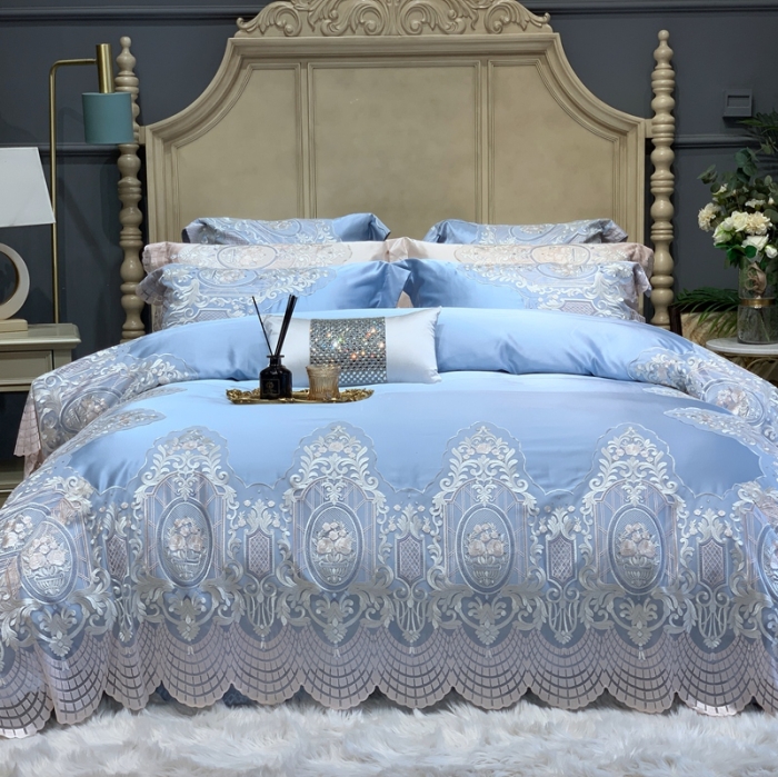 91家纺网 家纺一手货源 找家纺 缔缦家纺 2022新款重磅真丝棉系列四件套-花开半夏 蓝