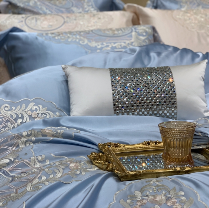 91家纺网 家纺一手货源 找家纺 缔缦家纺 2022新款重磅真丝棉系列四件套-花开半夏 蓝