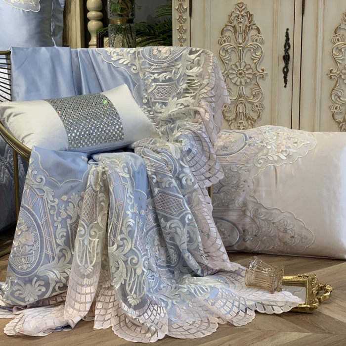 91家纺网 家纺一手货源 找家纺 缔缦家纺 2022新款重磅真丝棉系列四件套-花开半夏 蓝