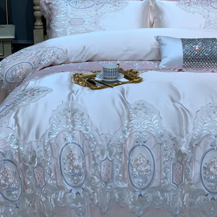 91家纺网 家纺一手货源 找家纺 缔缦家纺 2022新款重磅真丝棉系列四件套-花开半夏 米色